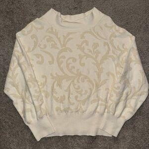 Anthropologie Nina Velvet Sweater Ivory Paisley Scrolls Women’s Size Small